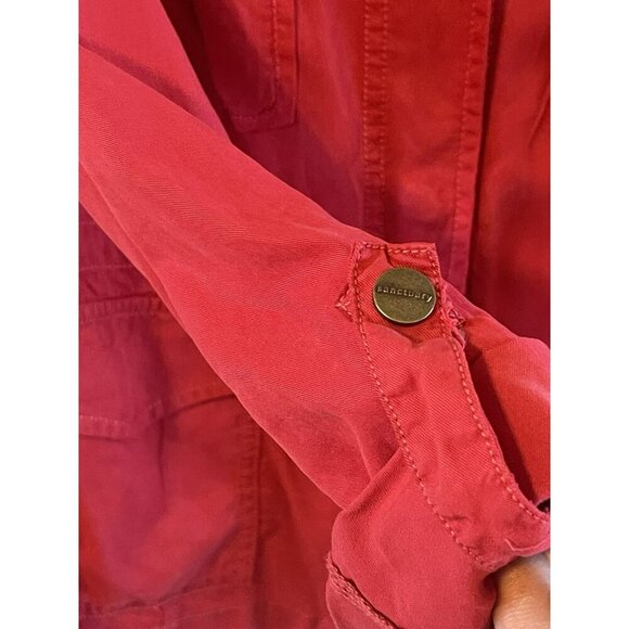 Sanctuary M Lightweight Cherry Red Jacket sinch waist roll tab sleeves snap up - Picture 6 of 6